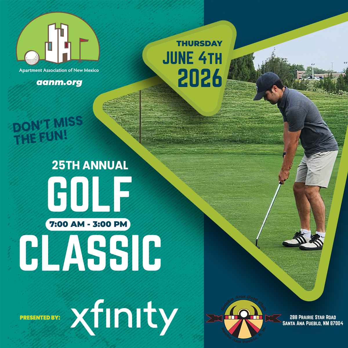 AAofNM's tweet photo. There are still opportunities to attend our 25th Annual #AANM Golf Tournament at @SantaAnaGolf this Thursday. Player teams are sold out, but join us for lunch and the auction! Click the link to attend.

https://t.co/wXqVqCbEYe

#apartmentindustry #newmexico https://t.co/LAjLmGsKOf