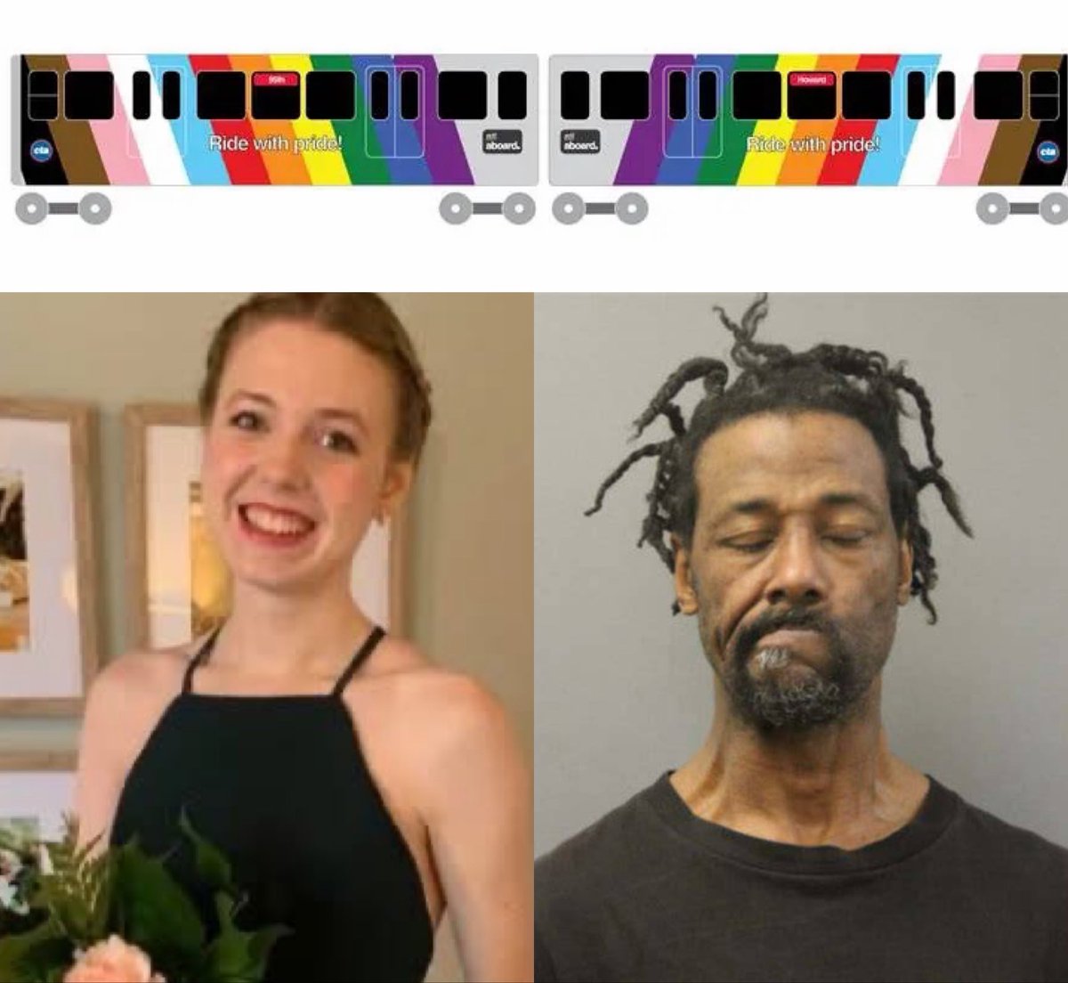 libsoftiktok's tweet photo. The Chicago Transit Authority (CTA) just unveiled the design for the 2026 Pride Train.

A woman was literally set on fire on the CTA by a violent career criminal.

Maybe they should focus on making trains safer instead of celebrating who people like to have s*x with? https://t.co/irTpGSEb2o