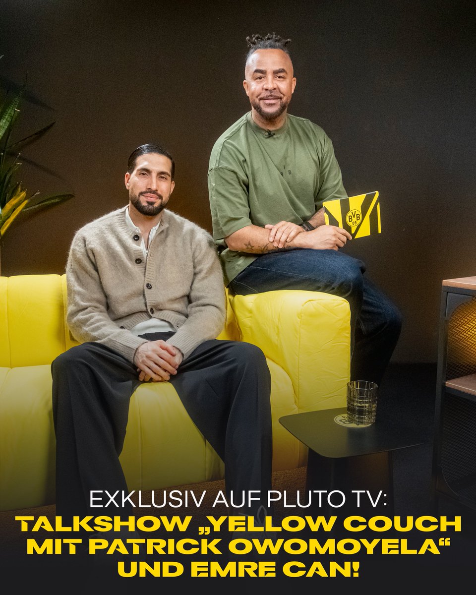 BVB's tweet photo. 🍿🟡 Eine neue Folge der „YELLOW COUCH“ ist da! Unser Kapitän Emre Can ist bei Owo zu Gast und spricht exklusiv über seine besondere Verbindung zum BVB. Jetzt online – nur auf Pluto TV!

▶️ https://t.co/RFs8csHrlT https://t.co/94OgRcrHSP