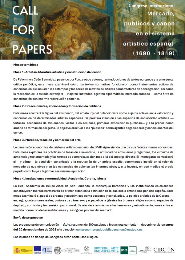 amolinamartin's tweet photo. Lanzamos #CallforPapers del Congreso Internacional "Mercado, públicos y canon en el sistema artístico español (1690-1815)", organizado en el marco de los proyectos I+D #PAMEP y #CANONHISPANICO. ¡Esperamos vuestras propuestas antes del 20/09/26! + info en https://t.co/bwbGPkep2m https://t.co/nXoTY96TJZ