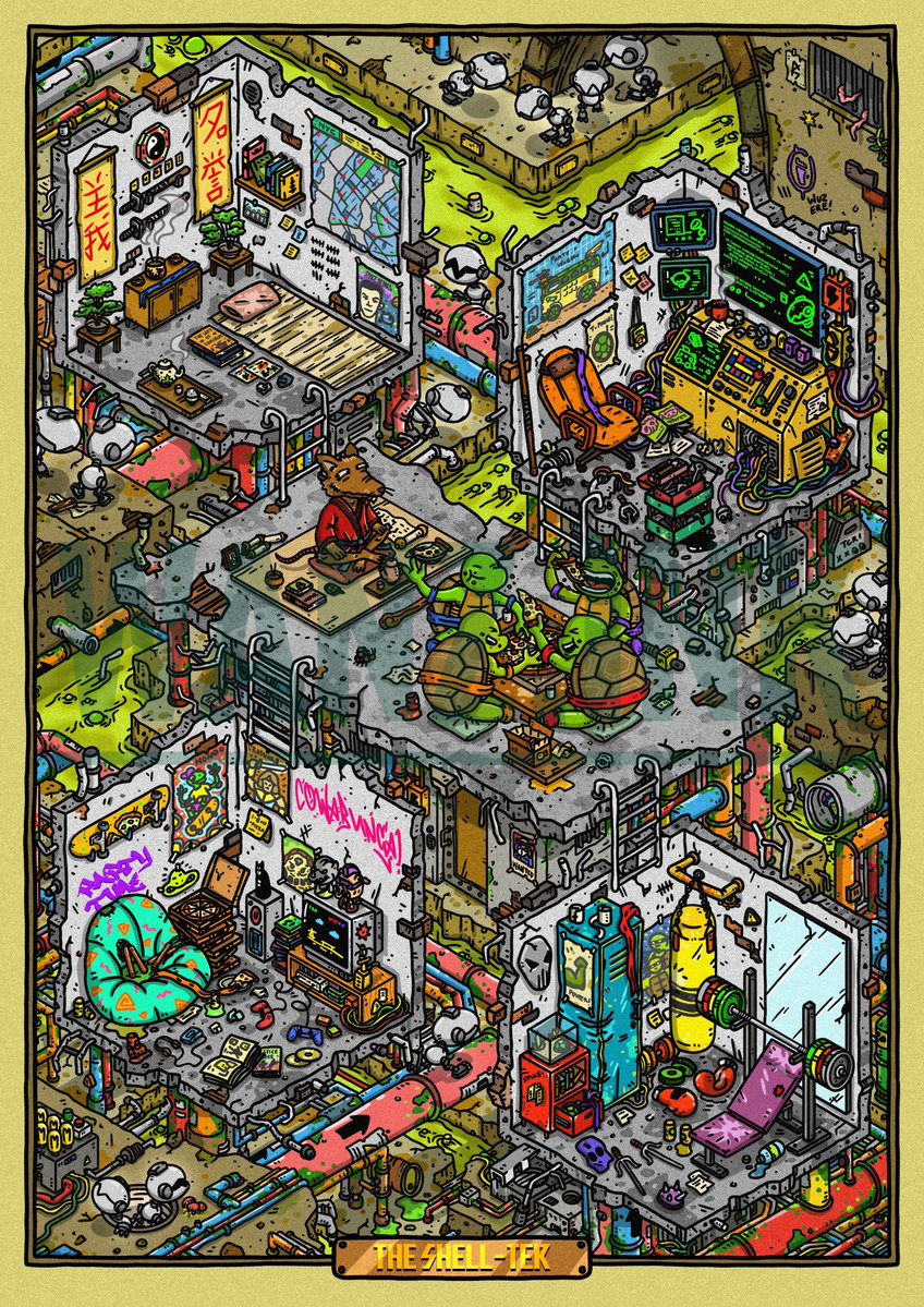 WanZ_Ink's tweet photo. THE SHELL-TER

Its the Ninja Turtle's lair.

By using a play on words (Shell + shelter), I create this fan-art homage.

If you guys interested on an art prints of this, can check out my @inprnt shop below👇🏼

#tmnt #teenagemutantninjaturtles https://t.co/n4mxBJWsnG