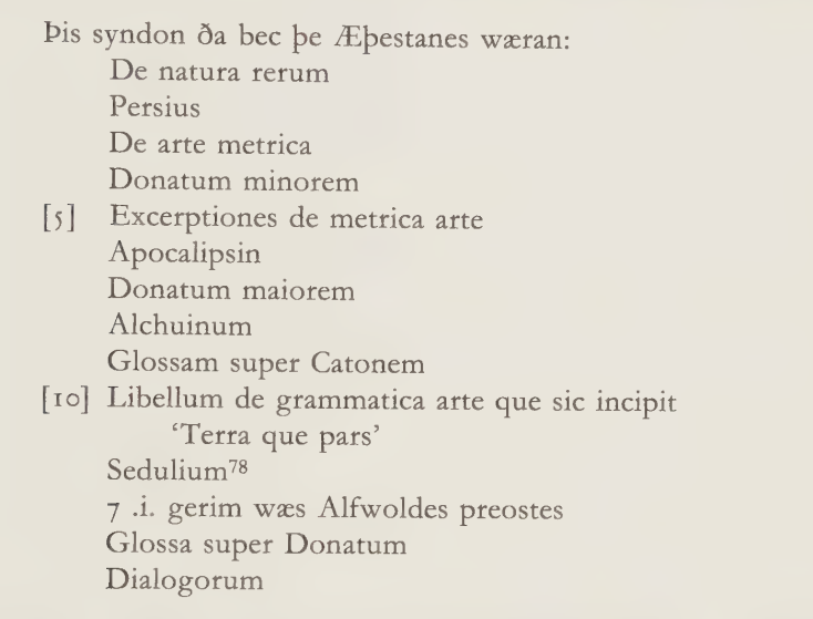 grahamscheper's tweet photo. A list of books owned by an English Grammarian named Æþelstan, sometime in the mid-tenth century. Most of these texts were probably used to instruct young boys in Latin. https://t.co/pBG9rZkKqc