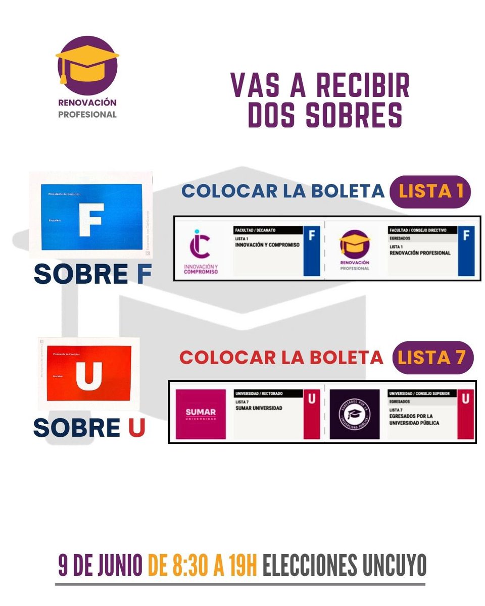 r_profesional's tweet photo. 💜 Lista 1 Renovación Profesional ➕ Innovación y Compromiso

🩷 Lista 7 Egresados por la Universidad Pública➕ Sumar Universidad https://t.co/gmtoh5hMR8