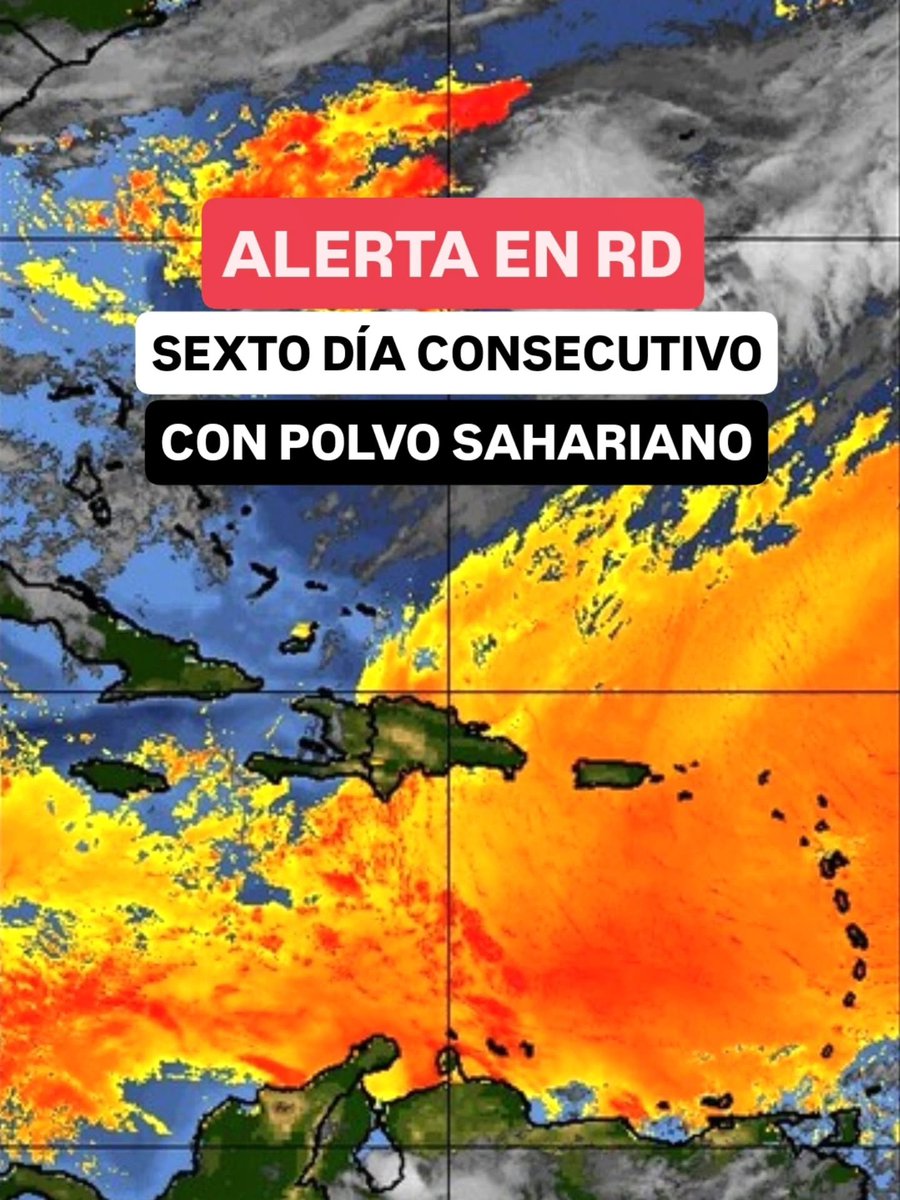 JeanSuriel's tweet photo. 🔴🔴ALERTA | Sexto día consecutivo en República Dominicana con la influencia de la segunda nube de polvo del Sahara de la temporada: hoy y mañana tendremos los efectos de la parte más densa de este evento africano.

🔴El firmamento se ha tornado muy brumoso en las últimas 24 horas, pero hoy ha incrementado la entrada de partículas saharianas al país aumentando las alergias respiratorias, oculares y cutáneas.

Sigue ⬇️