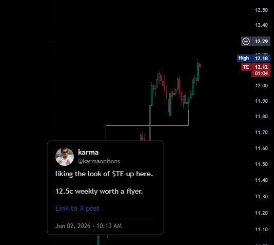 karmaoptions's tweet photo. insane entry on $TE alr itm. https://t.co/RVYBQGip4I