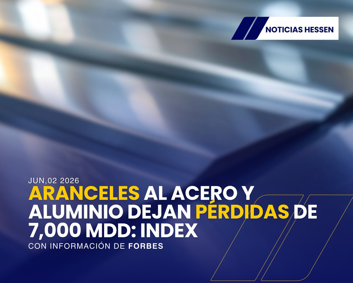 HessenLogistics's tweet photo. 🚨 Los aranceles al acero y aluminio impuestos por EE.UU. ya provocan pérdidas superiores a 7,000 mdd para empresas IMMEX, según Index.

El impacto: mayores costos, afectaciones logísticas y freno a inversiones en la cadena manufacturera de Norteamérica. ⚙️🌎 https://t.co/aWweVLQkQ5