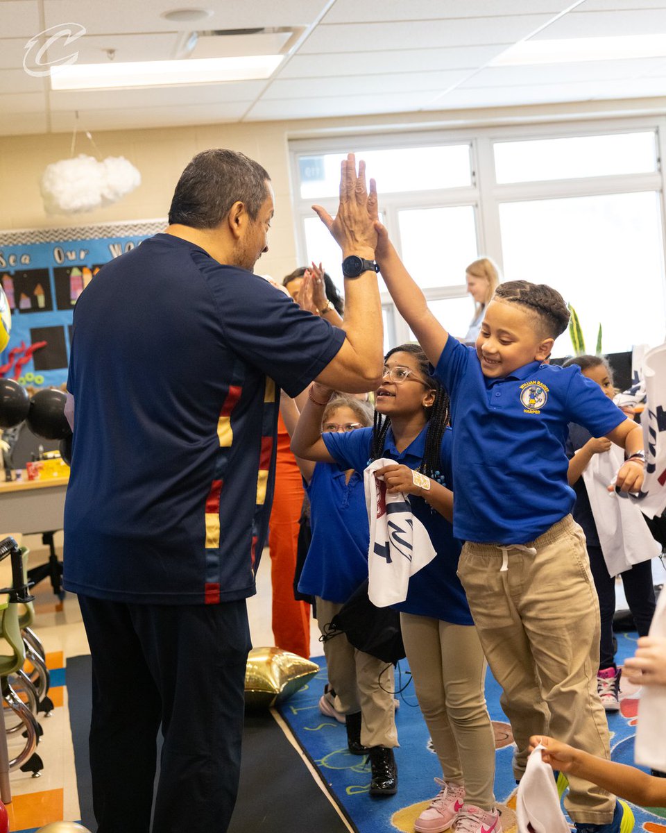 CavsCare's tweet photo. Congratulations to Nashay T’s Kindergarten Class from William Rainey Harper Elementary School, the winners of our #LetEmKnow School Spirit Contest! Thank you for showing your Cavs pride and bringing the energy all throughout the playoffs!