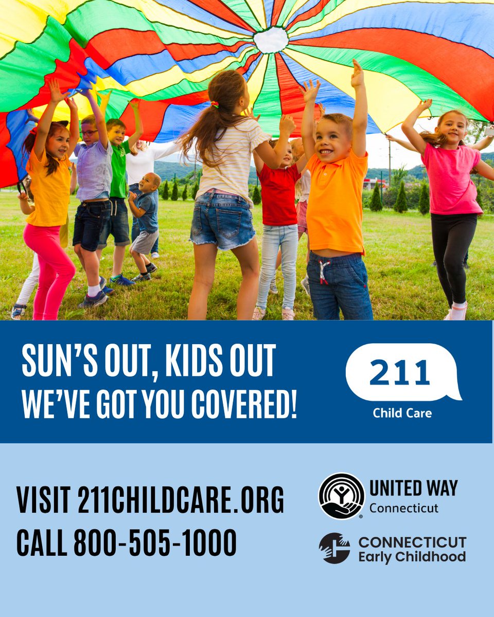 UnitedWayCT's tweet photo. Did you know we play a leading role in child care? 211 Child Care connects families with providers and summer camps – and connects providers to the information, business support and training they need to succeed!

We've got you covered: https://t.co/RWIdnx6EC3 https://t.co/kLexyXQL9l