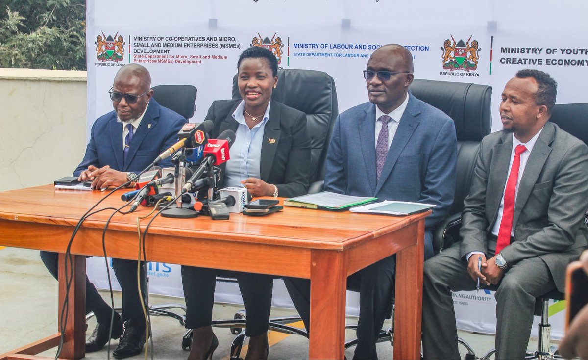 MSEA_Kenya's tweet photo. The Principal Secretary, State Department for MSME Development, Ms. Susan Mang’eni
flanked by Micro and Small Enterprises Authority (MSEA) CEO Mr. Henry Rithaa, Dr. Moses Banda of the Presidential Economic Transformation Secretariat (PETS), and MSMEs Secretary Mr. Mohammed Doyo today provided a status update on the implementation of the National Youth Opportunities Towards Advancement (NYOTA) Project.

To date, 122,147 youth across all 1,450 wards in Kenya, alongside 5,000 youth from Kakuma and Dadaab refugee camps and host communities, have benefited from the Business Support Component through Business Development Services (BDS) training, mentorship, and the first tranche of start-up capital support.
Encouragingly, findings from the first mentorship cycle and second BDS training indicate that over 99% of beneficiaries who received start-up capital have already established businesses, demonstrating strong entrepreneurial potential among Kenyan youth.

The Government acknowledges concerns regarding the delay in the disbursement of the second tranche of start-up capital, occasioned by budgetary adjustments following the expansion of the programme. Beneficiaries are advised that the second tranche will be disbursed to all eligible youth before 30th June 2026, with all beneficiaries receiving support simultaneously.

The Government appreciates the patience and continued support of beneficiaries and stakeholders and urges the public to rely on official NYOTA communication channels for authentic updates and announcements.
#EmpoweringMSEs @NYOTA_Kenya 
@DrOparanya @SusanAMangeni @CoopsandMSMEs @MSMEs_KE @NYC_YouthVoice @HRithaa @JamesMureu