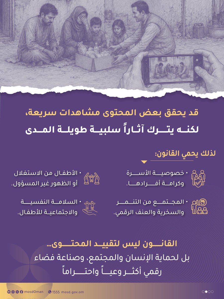 Mosdoman's tweet photo. الكلمة،الصورة، والمقطع المرئي أدوات لبناء الوعي وليست لهدم القيم؛ لذا فإن قانون مكافحة جرائم تقنية المعلومات جاء ليضمن بيئة رقمية آمنة تحمي كرامة الإنسان وتصون خصوصية الأسرة. https://t.co/grxmy7YsT8