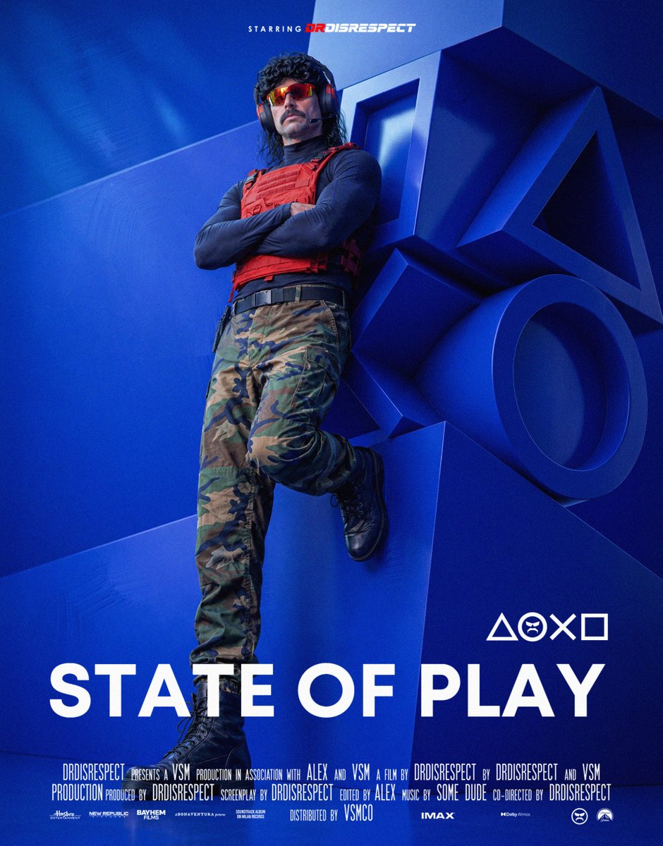 DrDisrespect's tweet photo. 🔴LIVE in 30 minutes

Pull up a seat, grab a drink and relax with the Two-Time.

Sony's State of Play starts at 2PM PT. 

Passionately gaming at an extremely high level until then.

https://t.co/yaniIrW0h4
https://t.co/iBJnFgZqZi https://t.co/MKWsKXl5C8