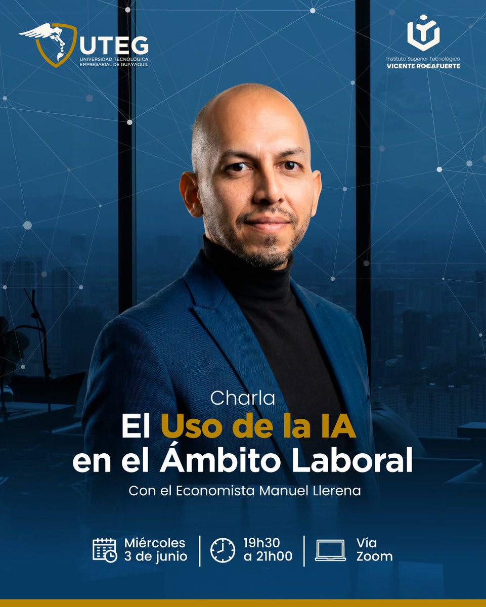 UTEG_ec's tweet photo. Te invitamos a la charla: “El Uso de la IA en el Ámbito Laboral”, un espacio para conocer cómo esta tecnología está impactando el presente y el futuro de las organizaciones.

🗣️ Econ. Manuel Llerena
📅 Mie 3 de junio
🕢 19h30 a 21h00
💻 Vía Zoom

Link 👉🏽 https://t.co/cWag4hpnas https://t.co/zRJjpe1ORC