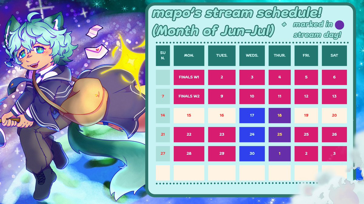 mapo_vldreams's tweet photo. happy pride month, penpals! Here's the planned schedule for the month of June all the way up to July 3! 

Gonna have to see if I can get more stream days in on the week I'm free.. I'll just announce when I can!

Hope to catch y'all on stream! Mwa!
#mapolive #VTuberPH #VTuberEN https://t.co/RNPjQRyt7X