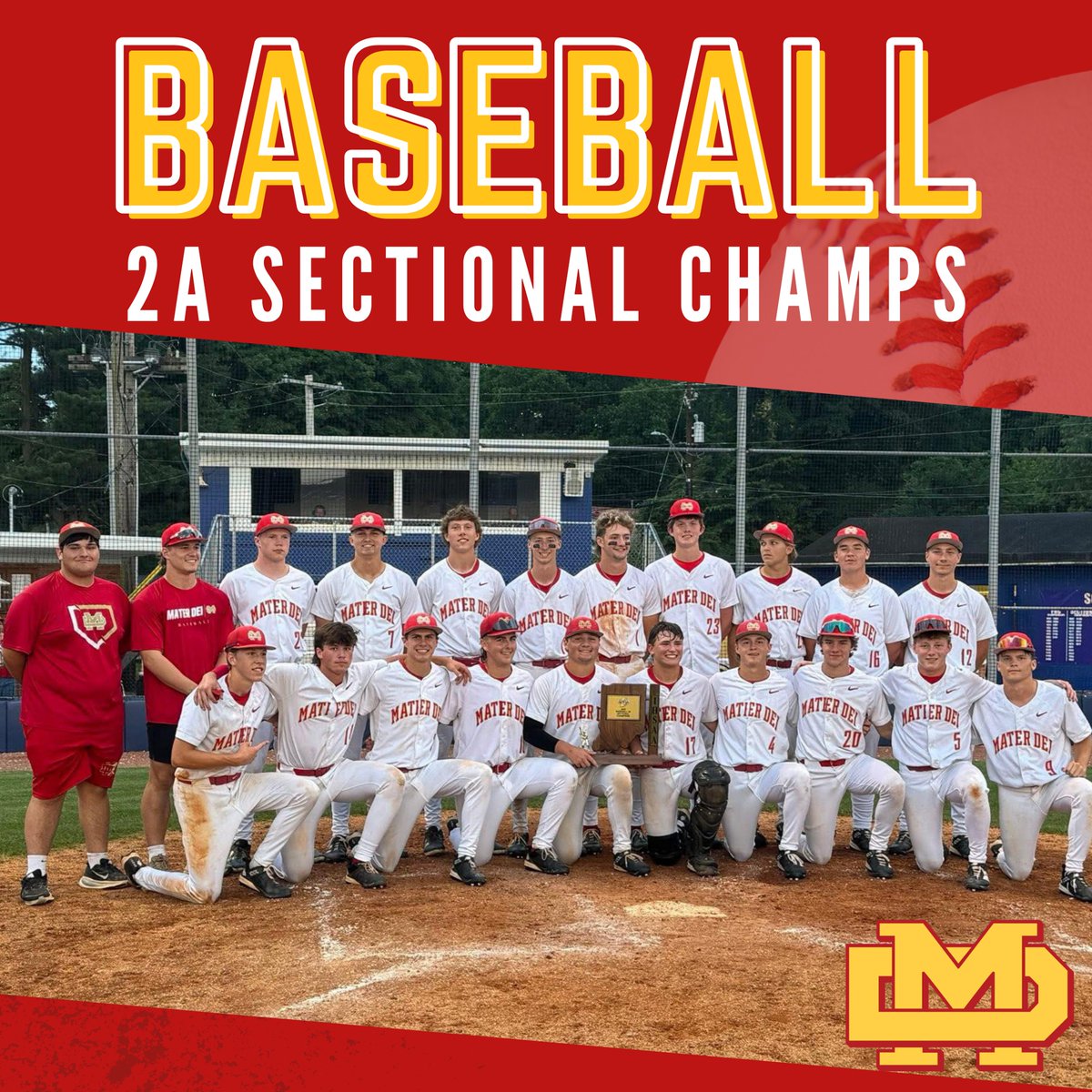 MaterDeiHS's tweet photo. The Wildcats take down the North Posey Vikings 11-1 to win back-to-back sectional titles! Congratulations to this great group of young men! 

Let's show up loud and proud at Regionals on Saturday, June 6th vs Salem Lions! 🎉 https://t.co/3yas3GLJDr