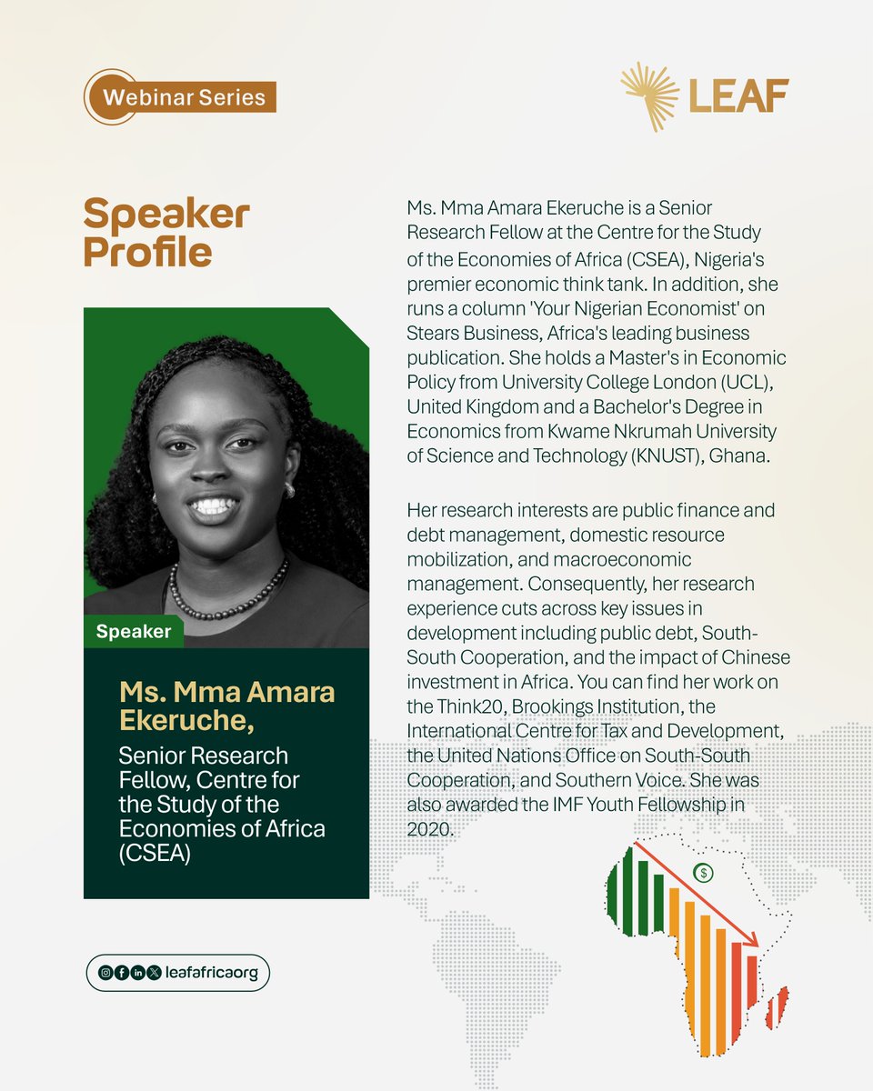 leafafricaorg's tweet photo. Africa owes less than 2% of global debt, yet many African countries face some of the world’s highest borrowing costs. What does this mean for jobs, businesses, investment, and economic growth? Join LEAF Africa’s Webinar on Thursday June 11, 2026, at 2 PM WAT.