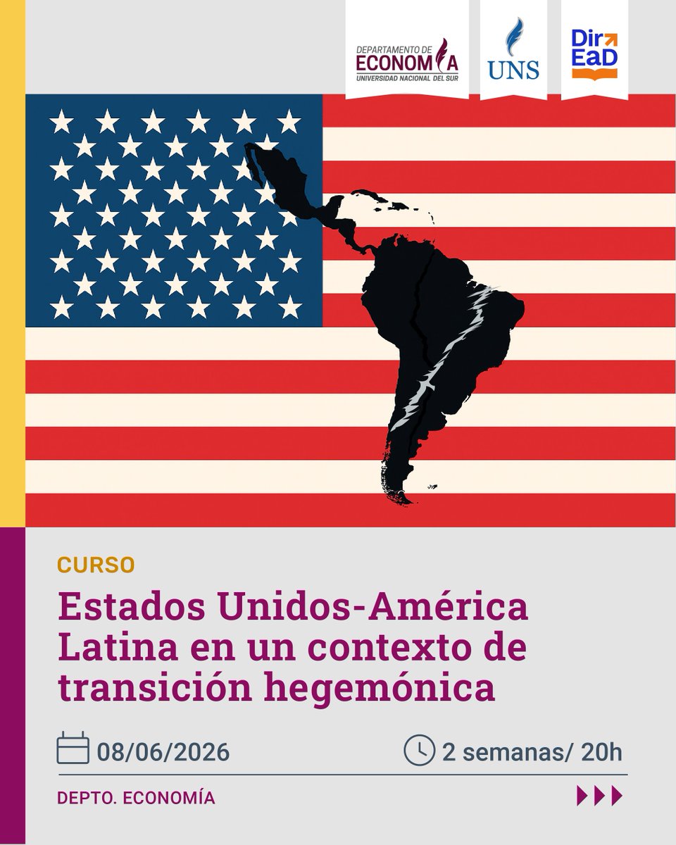 direaduns's tweet photo. 🌎 Comprender el escenario global es clave para interpretar el presente.

Ya está abierta la inscripción al curso “Estados Unidos–América Latina en un contexto de transición hegemónica” de la UNS.

https://t.co/xEFTd03hoi https://t.co/B7BroPdCFk