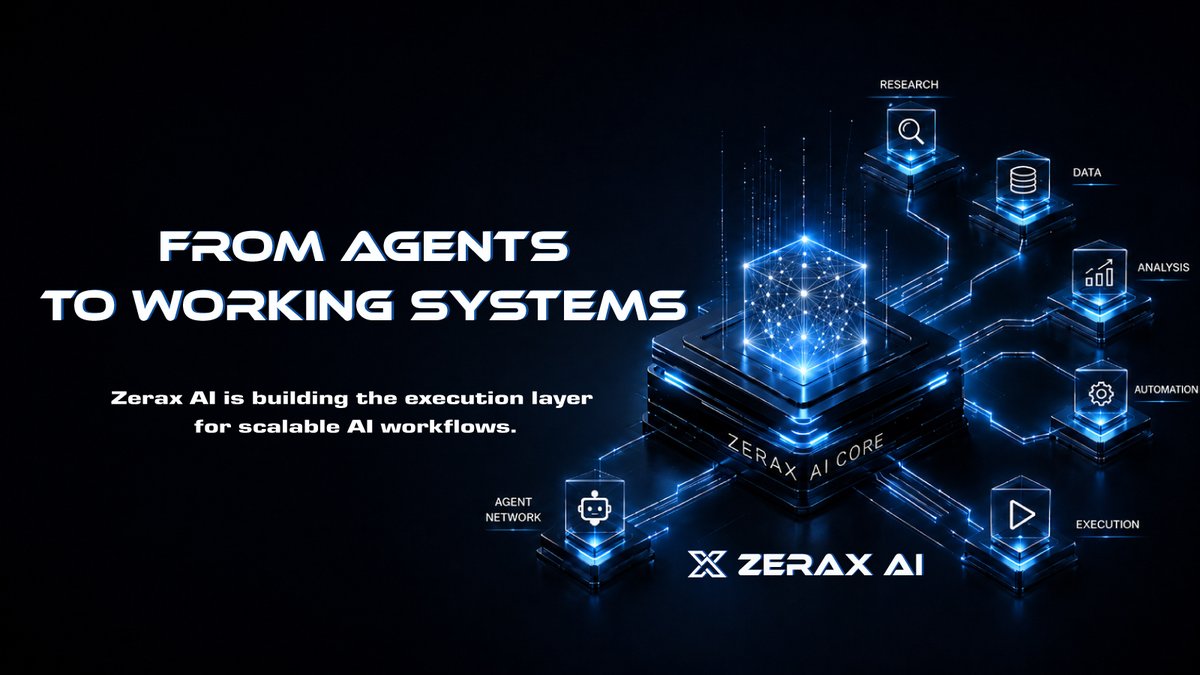 zerax_ai's tweet photo. Building AI agents is easy.
Turning them into working systems isn’t.

The next AI wave will not be about isolated agents generating answers.

It will be about systems that can coordinate, execute, deploy, and scale across real workflows.

That is where the execution layer becomes essential.

Zerax AI is being built to turn ideas into structured workflows, smart systems, and deployable Web3 products.

AI is moving from generation to execution.

And the platforms enabling that shift will matter most.