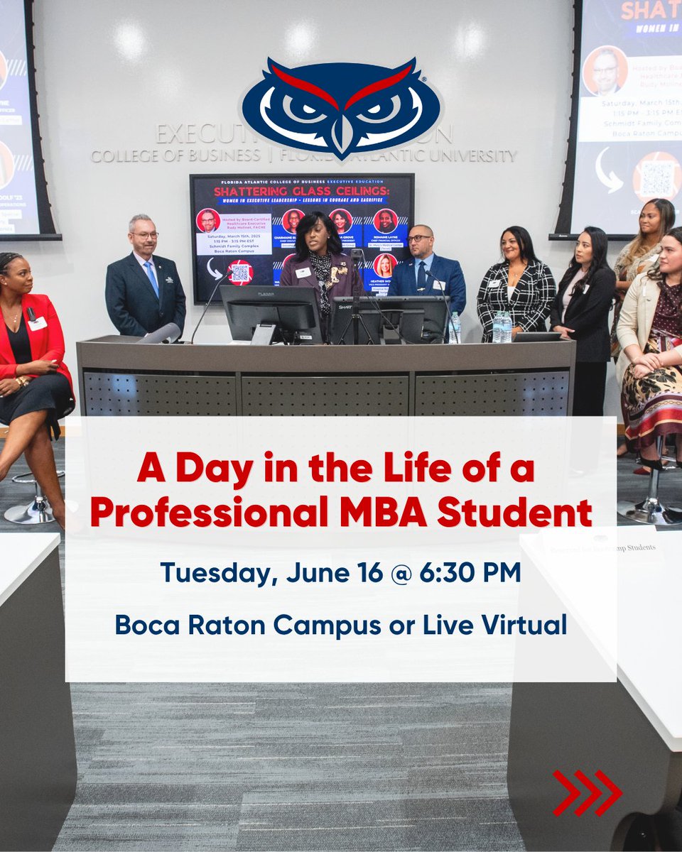 FAUExecEd's tweet photo. Explore Florida Atlantic Executive Education’s June events, connect with our team, and find the graduate business pathway that fits your career goals. 🎓

Find the event that fits your goals: https://t.co/BkkPtZFqhe

#FAUExecEd https://t.co/z5WDj5wBht