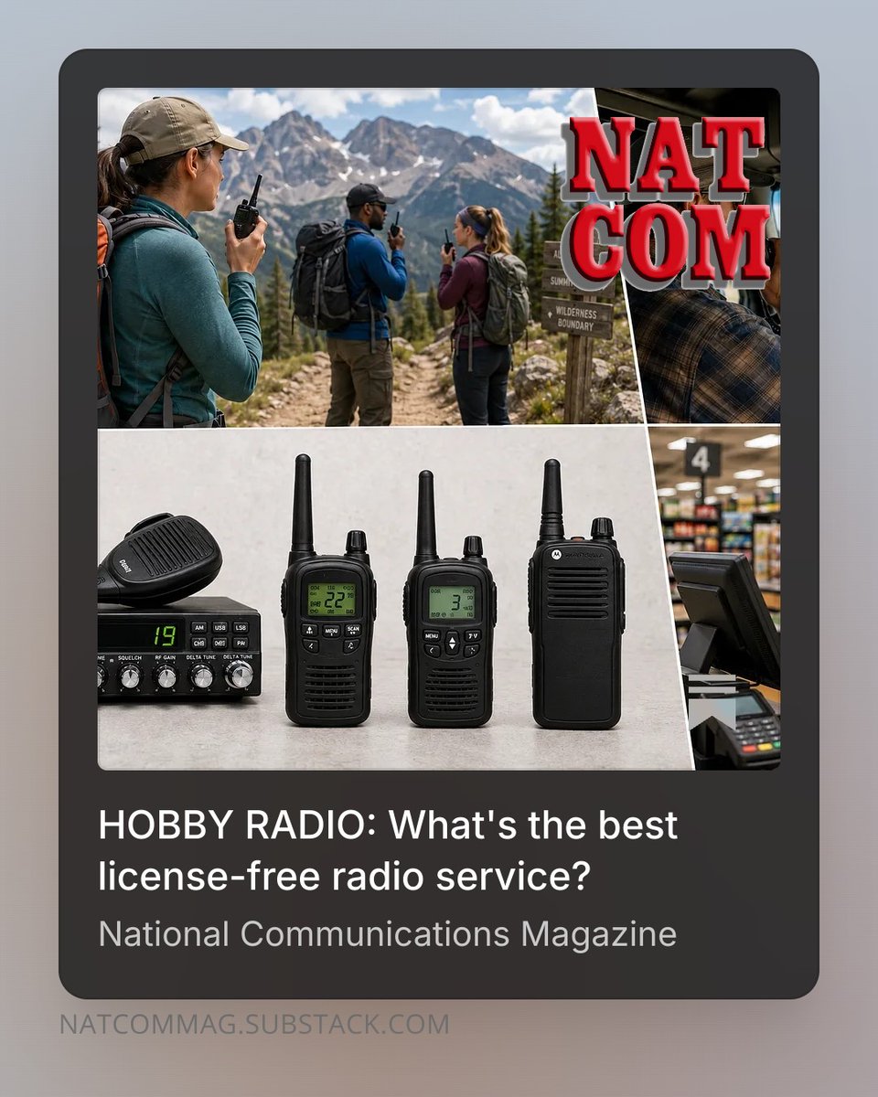 NatComMag's tweet photo. 🚀 Seeking a license-free radio service for you, your family, workplace or group? Uncover the top options: #FRS, #CBradio and #MURS, plus a surprising alternative you may not have considered. Read our comprehensive report with your email address at https://t.co/HrmcK95ETq. 📡 https://t.co/gEOh80iiqr