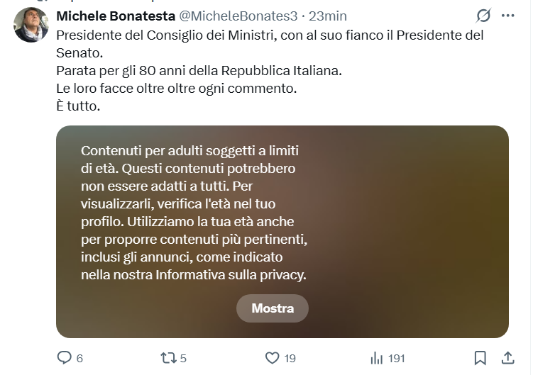 francotaratufo2's tweet photo. Michele, così mi appare il tuo tweet su #Meloni e #Larussa su X.
#bastardi https://t.co/XCRagFZqGo