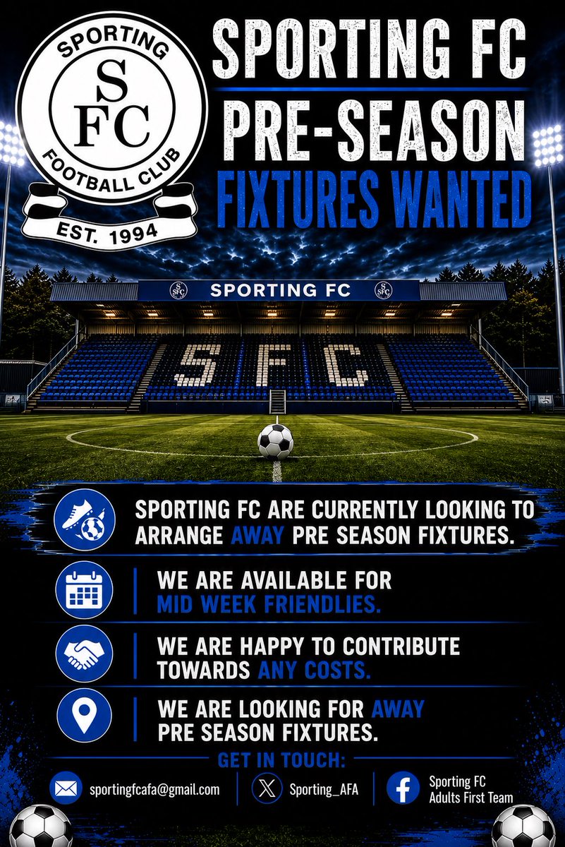 Sporting_AFA's tweet photo. We are looking for some pre season Friendlies, if you can host please get in touch 

Adults Open age competing in the Birmingham AFA

@BirminghamFL @wmrfl @MidlandLeague https://t.co/fY6t1hJN9r
