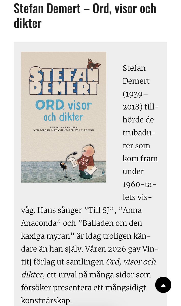 AnnaDemert's tweet photo. Beställ boken Stefan Demert - ord, visor och dikter genom att lägga ett mejl till vintitj@gmail.com 🤩✌🏻 https://t.co/8g9snFcXit