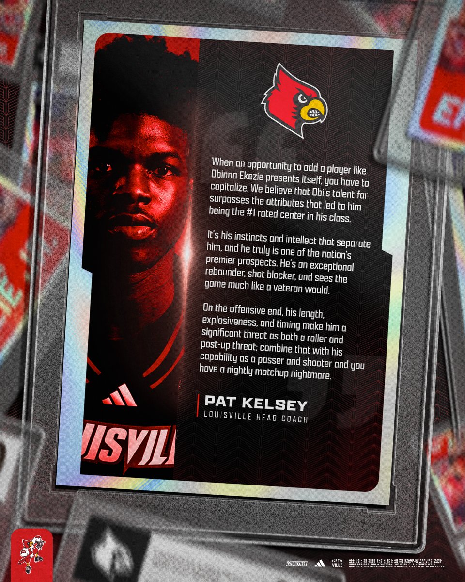 LouisvilleMBB's tweet photo. "It's his instincts and intellect that separate him, and he is truly one of the nation's premier prospects."

@ObinnaEkezieJr is a Cardinal ‼️

Details: https://t.co/WInKiUrals

#GoCards https://t.co/X4p6IRVyfq