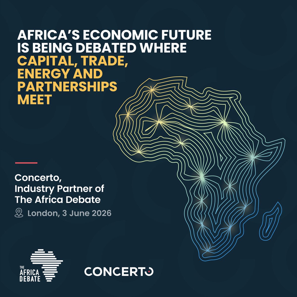 ConcertoPR's tweet photo. ��🇬🇧 Concerto renouvelle son engagement aux côtés de The Africa Debate en tant qu’Industry Partner.

Depuis plus de dix ans, ce rendez-vous de référence organisé par @InvestAfrica1 réunit investisseurs, dirigeants d’entreprise, décideurs publics et leaders d’opinion pour débattre de la place de l’Afrique dans l’économie mondiale.

Organisée le 3 juin à Londres sous le thème "Redefining Partnership: Navigating a world in transition", cette édition explorera les mutations qui redessinent les équilibres économiques mondiaux : commerce, financement du développement, transition énergétique, transformation numérique ou encore chaînes de valeur.

Des sujets au cœur des réflexions de nombreux acteurs publics et privés engagés sur le continent, et qui occupent une place croissante dans les échanges que nous menons avec nos clients et partenaires.

Sur place, retrouvez Léonard Lifar et Sophie Ekwe-Bell.

#TheAfricaDebate #InvestAfrica #Afrique #Investment #Leadership