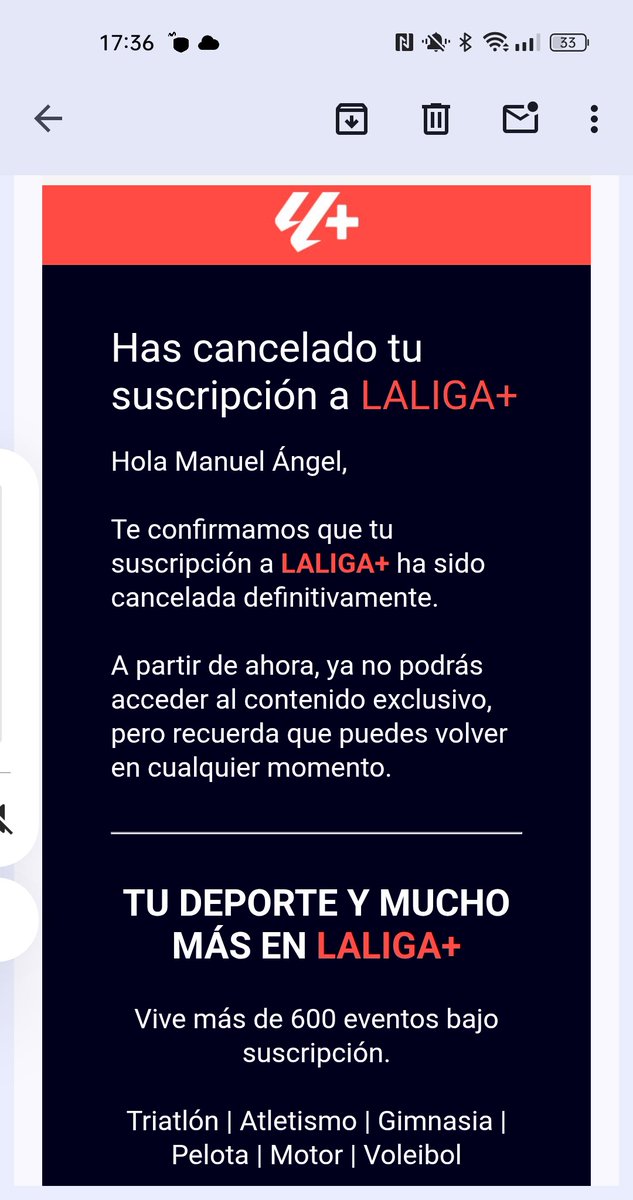 nanrd's tweet photo. @Elsolesamarillo @LaLigaPlus En mi caso, a las 17:23 me dicen "Has cancelado tu suscripción..."
¿Que yo he cancelado mi suscripción? Yo?
Y de devolverme dinero nada mencionan. 
Raro, raro, raro https://t.co/VzflDZ0ERT