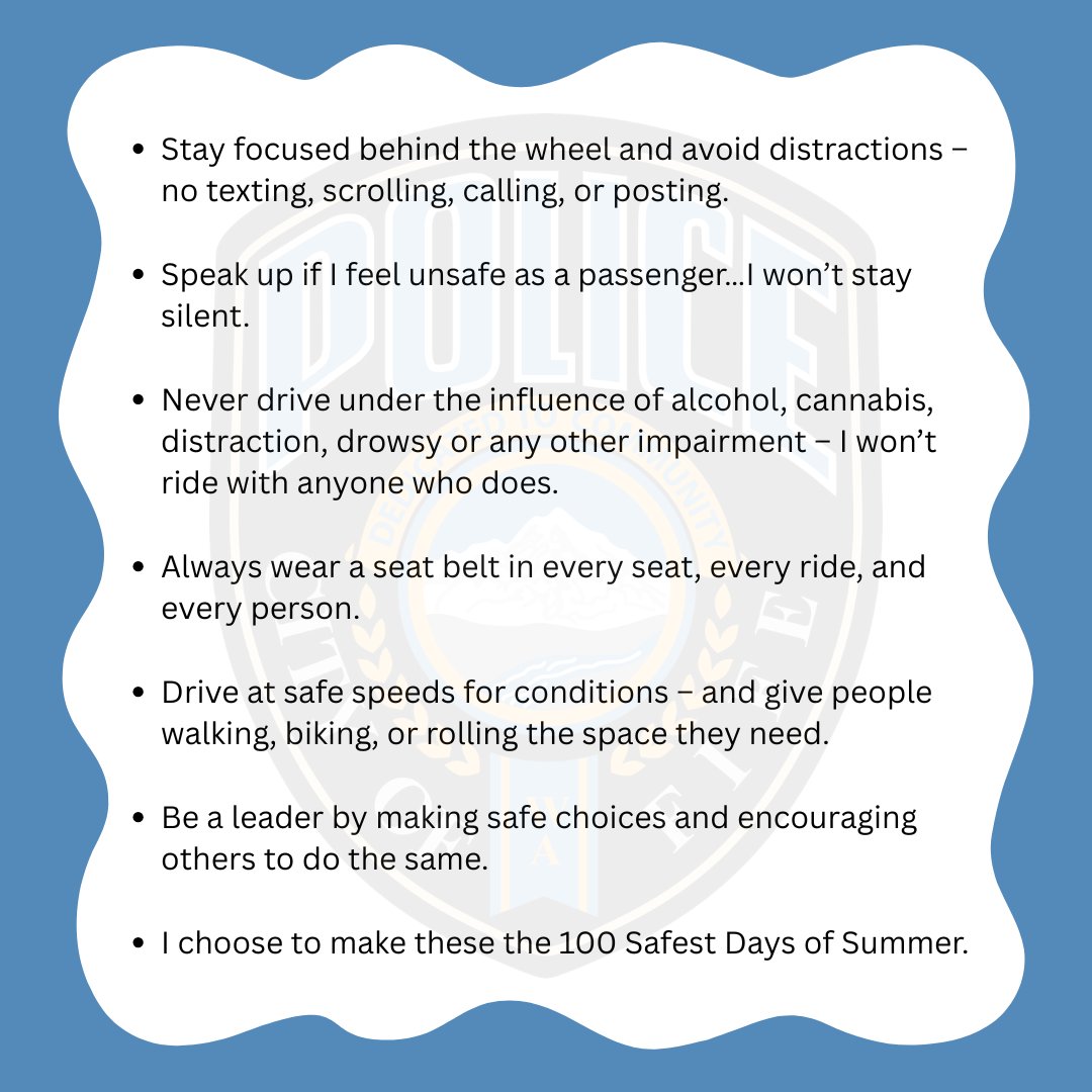FifePD's tweet photo. The deadliest days are those between Memorial Day &amp; Labor Day. Teen fatalities increase during this time frame. Always drive safely by putting distractions away, avoid speeding and impaired driving. Make a summer Safety Pledge and make is the 100 Safest Days of Summer! https://t.co/LeF0XunB4i