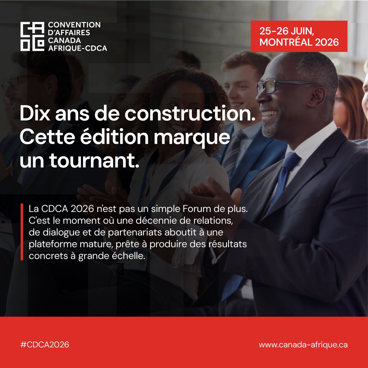 Canada_Afrique's tweet photo. La Convention d'Affaires Canada-Afrique (CDCA) a passé 10 ans à construire l'infrastructure de ce moment; les relations, la confiance institutionnelle, le format qui transforme les conversations en accords signés.

🔗 Inscrivez-vous à la 10ᵉ édition : https://t.co/joFIb5uyAI https://t.co/gV58WXYhHO