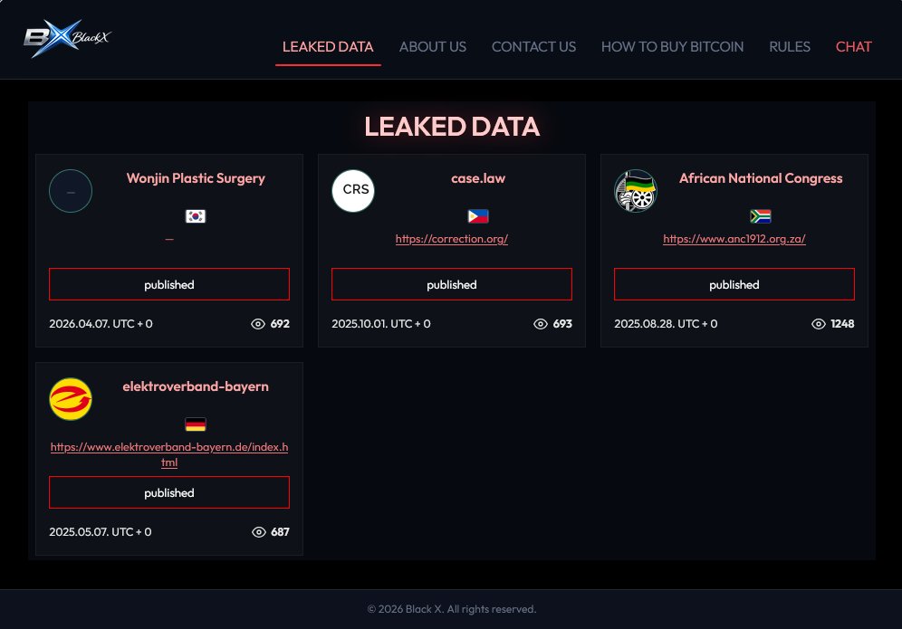 fbgwls245's tweet photo. New Black X #Ransomware Leak Site

4 Victims
They've been active since 2025

/blackxppq2jvqyg4slyg3sbszv7ib2avaaycvhff5qipgdoepqi57xyd[.]onion https://t.co/d3hFYJS0OX