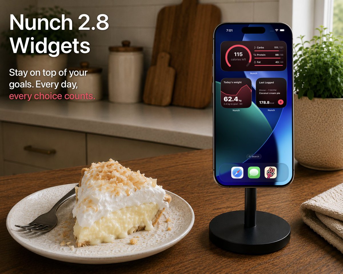 nunch_app's tweet photo. Nunch 2.8 brings widgets to your home screen! ✨

Track your nutrition goals and weight or keep an eye on your last logged food. https://t.co/TbbiIT68xT