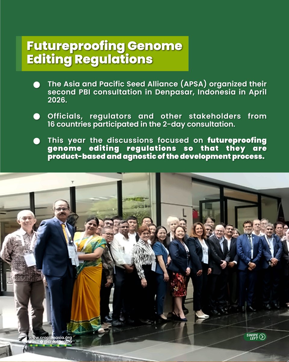 CropLifeAsia's tweet photo. The Asia and Pacific Seed Alliance (APSA) organized their second PBI consultation in Denpasar, Indonesia in April 2026.

Read our post to learn more about this activity and our collaborations with APSA!

#CropLife #Innovation #Science #Agriculture https://t.co/SUvFUNeYBQ