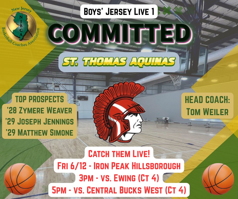 NJBCA_Official's tweet photo. Next up for committed Boys’ Jersey Live Session 1 teams are: St. Peter’s Prep, St. Rose, St. Thomas Aquinas, Stephen Decatur(MD), and Trenton Central. Friday is at Iron Peak Hillsborough and Saturday/Sunday we are at Montgomery HS in Skillman. #JerseyLive #NJBCA @SPPBASKETBALL @Strhoops1 @statrojansbball @SDHSSeahawks