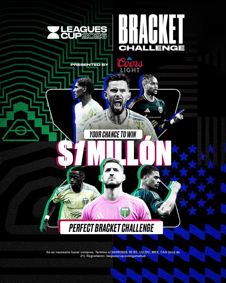 TimbersFC's tweet photo. Bracket season isn’t only for March 🙂‍↔️

Fill out this years @LeaguesCup bracket challenge presented by @CoorsLight ➡️ https://t.co/B5hqKyY3iT 🏆 https://t.co/XrE81vsDJ1