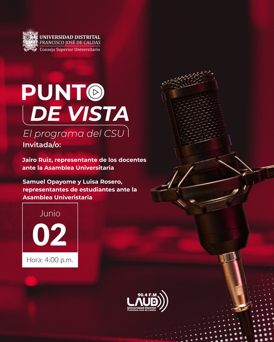 Forocsu's tweet photo. 🗳️ ¿Qué retos tendrá la nueva Asamblea Universitaria de la Universidad Distrital?

En #PuntoDeVista conversaremos sobre representación, participación los debates que marcarán el rumbo de la universidad en los próximos años.

🕓 Hoy | 4:00 p.m.   #UniversidadDistrital https://t.co/vnn32vlhGP