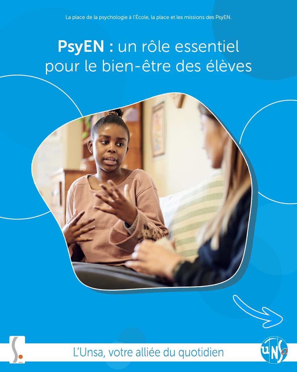 SE_Unsa's tweet photo. 🧠 Les PsyEN accompagnent élèves, familles et équipes éducatives face aux difficultés psychologiques, au harcèlement ou au décrochage scolaire.

🏫 Pour agir efficacement, ils ont besoin de conditions de travail adaptées.

👉 https://t.co/zWOI3CWJet https://t.co/3Hj6nrM98e