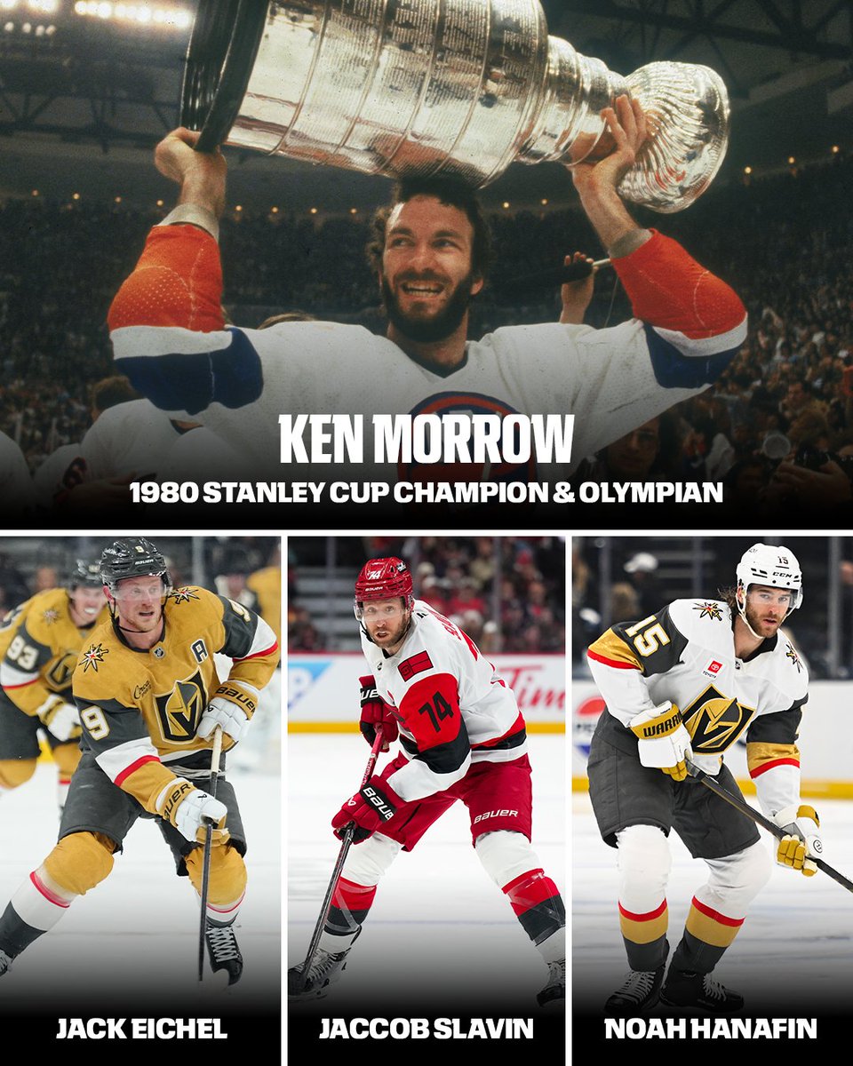 ESPNInsights's tweet photo. Ken Morrow was on the 1980 "Miracle on Ice" team and was on the Islanders' 1980 Cup-winning team 🏆🥇

At least one player will join Morrow after this year's #StanleyCup Final with Jack Eichel and Noah Hanafin on Vegas and Jaccob Slavin on Carolina. https://t.co/y8gPzAUsrD