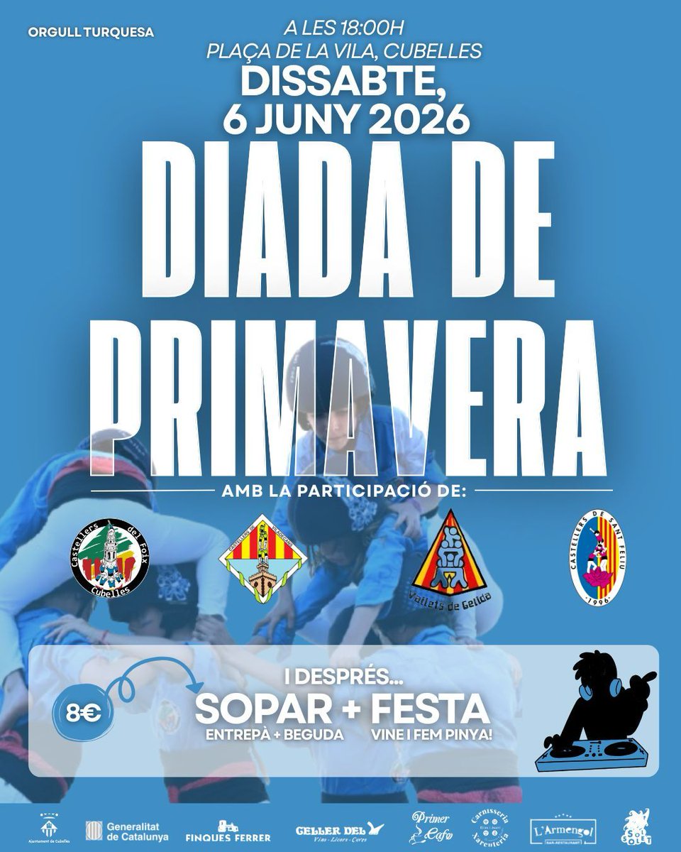 CastDelFoix's tweet photo. 🙌Ja tenim a tocar una nova actuació a casa!

🗓️Dissabte 6 de juny 
🕕18h
📍Plaça de la Vila 

💪I tindrem un cartell de luxe amb les colles amigues @castellersvila, @vailetsgelida i @sommagentes.

😉Oi que no t'ho perdràs?

#CastellersDelFoix #OrgullTurquesa #Castells #3dSET https://t.co/DAUTZXz7Yl