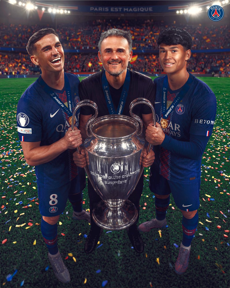 PSG_espanol's tweet photo. Nuestros campeones españoles de la UEFA Champions League 🇪🇸🏆 https://t.co/Znv89jNLzH