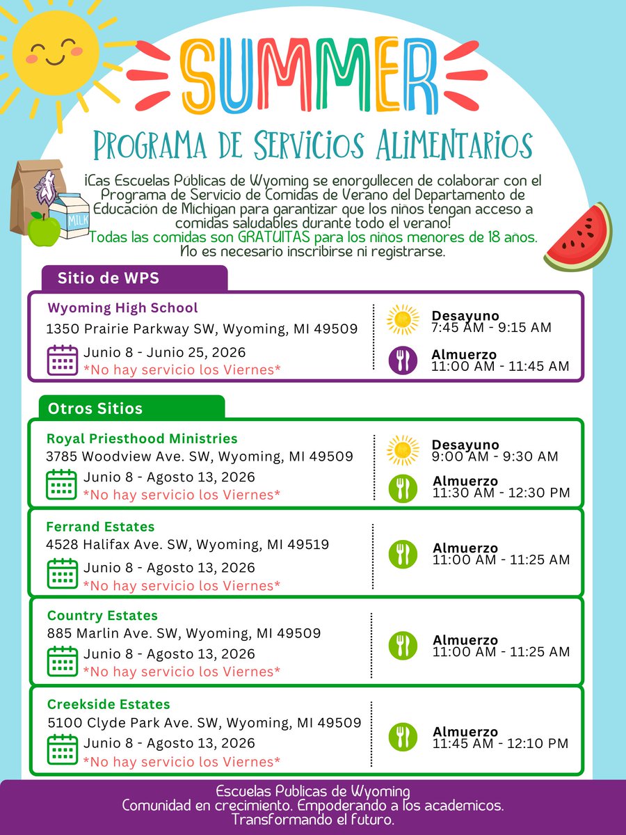 WolvesWps's tweet photo. FREE Summer Meals for Kids! 🍎🥪
WPS is proud to partner with MDE's Summer Food Service Program to offer FREE breakfast and lunch all summer!
All meals are FREE for children 18 and under—no registration required!  💜
📣 Check out the flyer for site locations, dates, and times! https://t.co/idW1ghwCGJ