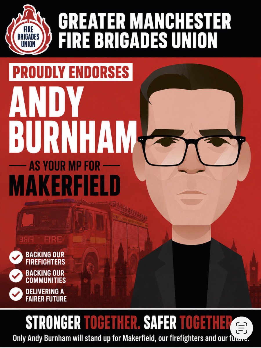 FBUManchester's tweet photo. GMFBU met last week and formally endorsed @andy4makerfield MP ✊🏻

@AndyBurnhamGM has shown consistent solidarity and support for firefighters and FBU members since being Mayor of Manchester 
His support for the @fbunational should he be successful will continue 🚒
#VoteAndyForUs https://t.co/ygM4eybHHb
