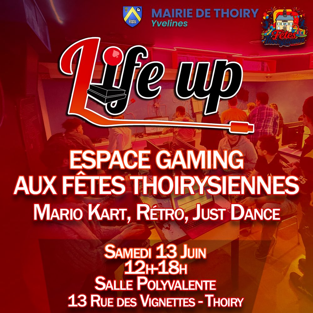 AssoLifeUp's tweet photo. 🎮 Life Up débarque aux Fêtes Thoirysiennes ! 🎉

📅 13 juin – 12h à 18h
📍 Salle Polyvalente de Thoiry

Mario Kart, rétro, Just Dance et quelques surprises à gagner 👀

Merci à la Ville de Thoiry pour sa confiance et rendez-vous la semaine prochaine ! 🚀

#Thoiry #Yvelines https://t.co/A6dVg31c45