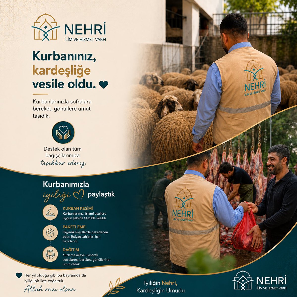 Nehrivakfi's tweet photo. 🐑 Kurbanlarımız kardeşliğe vesile oldu...
Bu Kurban Bayramı’nda emanet ettiğiniz kurbanları İslami usullere uygun şekilde keserek ihtiyaç sahiplerine ulaştırdık. https://t.co/2ismdDD6QK