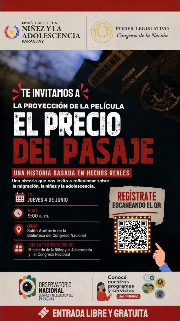 FenapepParaguay's tweet photo. 🚫Te invitamos a la proyección del mediometraje “El precio del pasaje” que busca sensibilizar acerca de situaciones que conllevan #PromesasPeligrosas que constituyen graves vulneraciones a los derechos de la niñez y adolescencia. 

✋🏻En la oportunidad estaremos presentando además, la Guía Pedagógica que acompaña el mediometraje. 

🔖Te esperamos, invitación abierta a todos los actores del Sistema Nacional de Protección y Promoción Integral de Derechos, actores del Sistema Judicial, organizaciones de la sociedad civil.