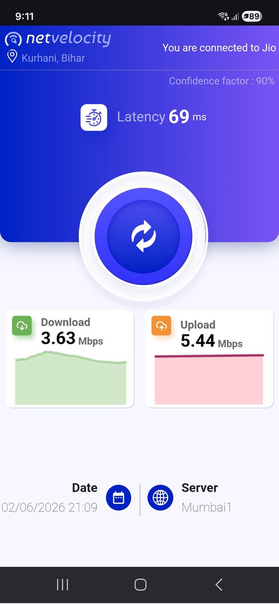 sid4u74's tweet photo. @JioCare  @CJP_for_India @DoT_India Since 3 days I didn't get a chance to use my jio air fiber i was on leave and currently I measure the speed test date and time is also on screenshot that you 4 hours is never gonna complete still speed is slow and took entire month Bill https://t.co/YMv8iAj7Pf