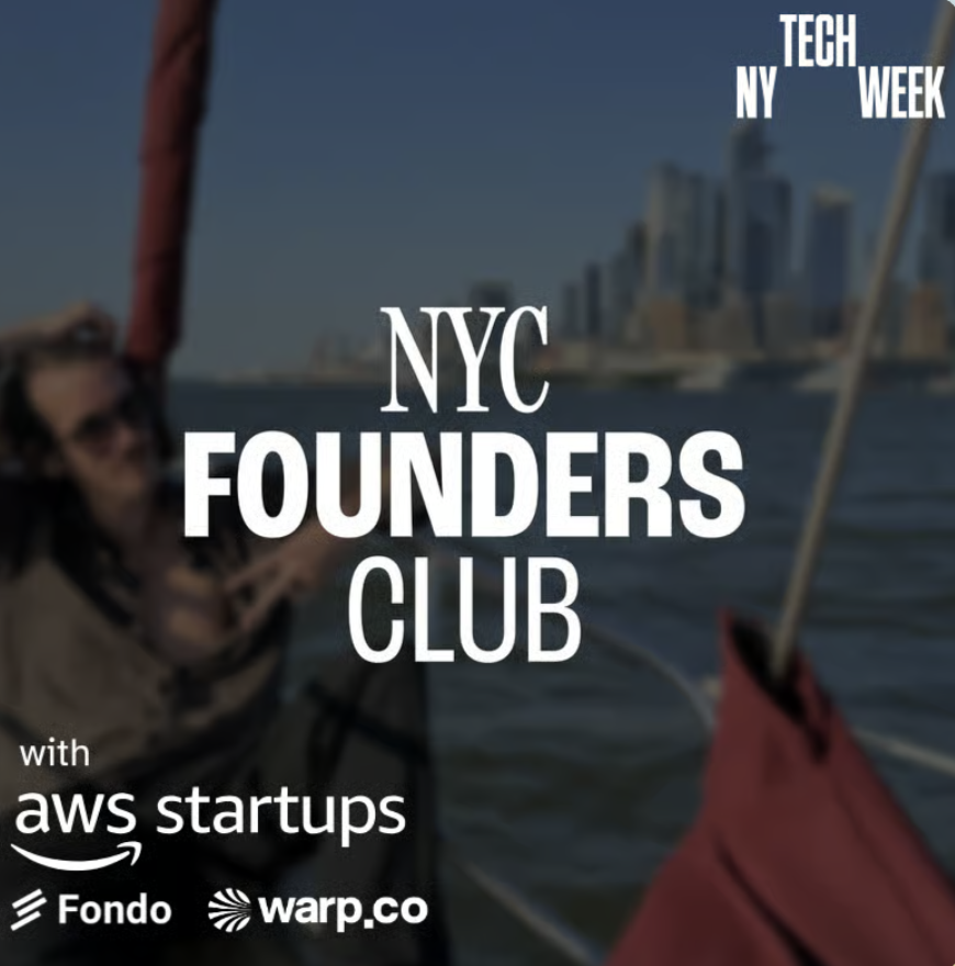 Fondocom's tweet photo. NY Tech Week Founder Boat Party tomorrow!

200+ founders &amp; friends on the water for sunset. DJ, food, drinks, &amp; good vibes. 🌇

Excited to co-host with our friends at 
@warpdotco, @AWSstartups, &amp; NYC Founders Club.

RSVP in comments 👇 https://t.co/PjS3QWT2eO