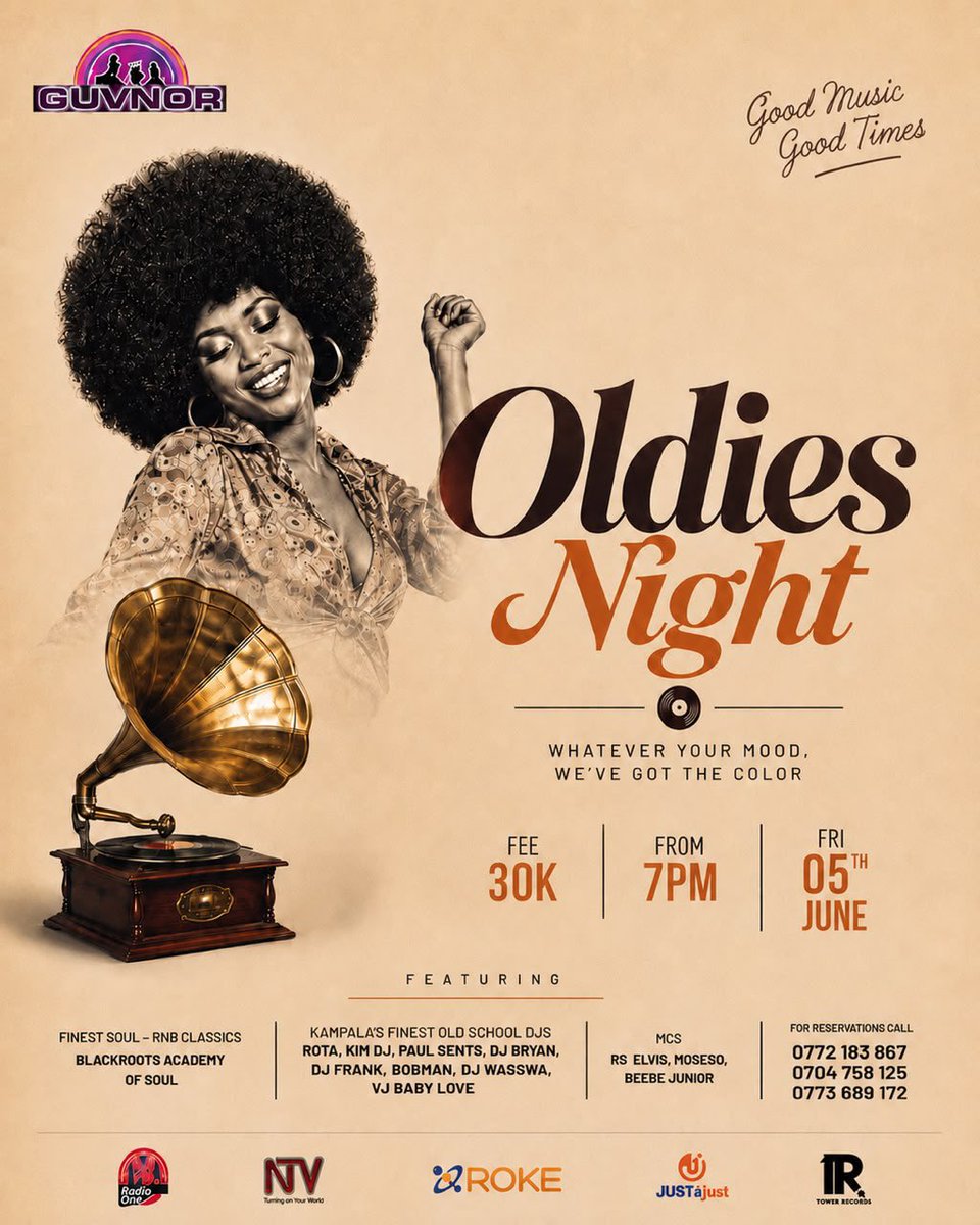 GuvnorUganda's tweet photo. Oldies Night returns this Friday at Guvnor! 🔥 Relive the golden era of soul music and the timeless memories that come with it.

#GuvnorUganda https://t.co/JwB6lue9pS