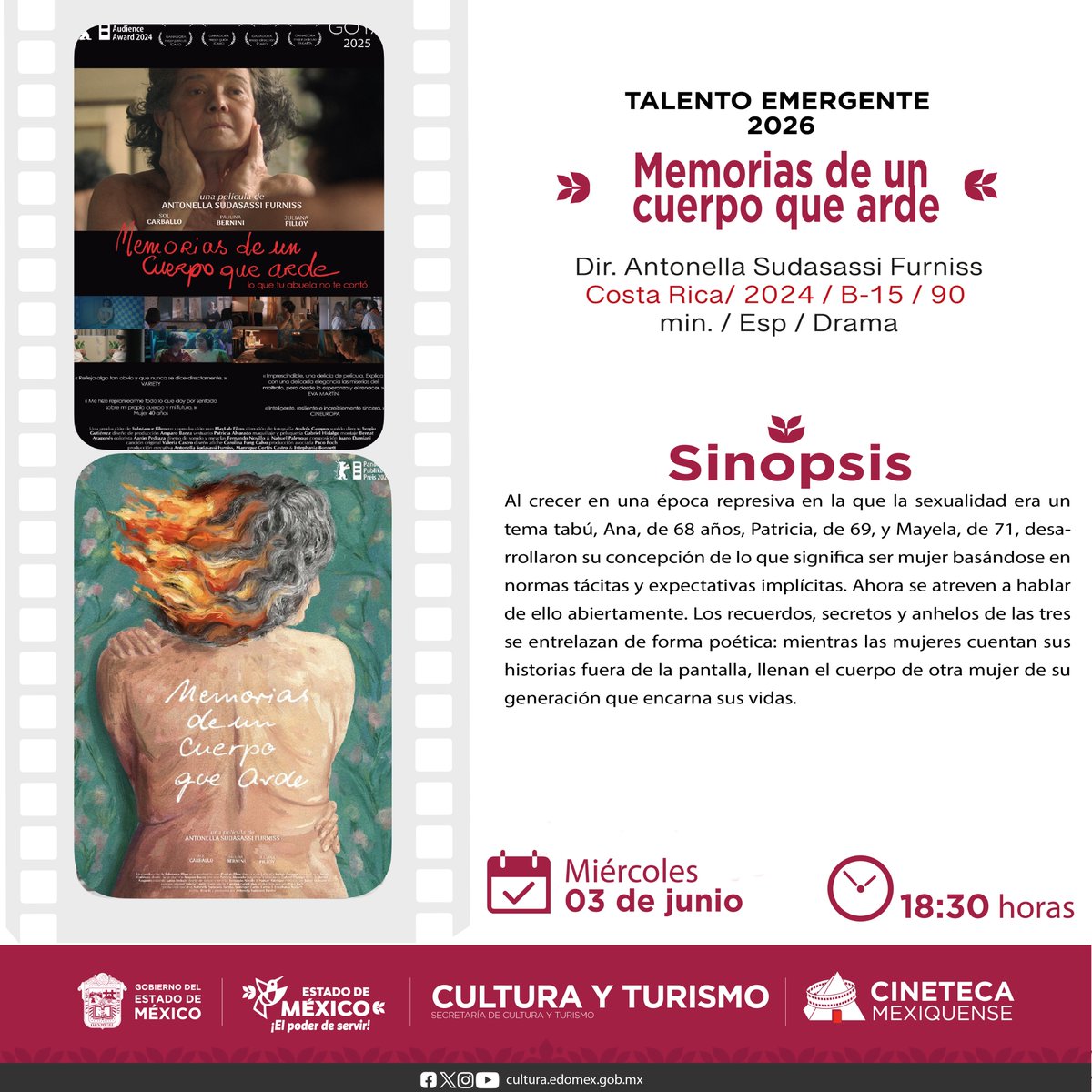 CinetecaEdomex's tweet photo. 🎥 Cada película tiene algo especial que contar.
Conoce las sinopsis de las funciones de hoy y encuentra esa historia que te acompañará durante toda la semana.
#CinetecaMexiquense https://t.co/MAg9sr46Rr